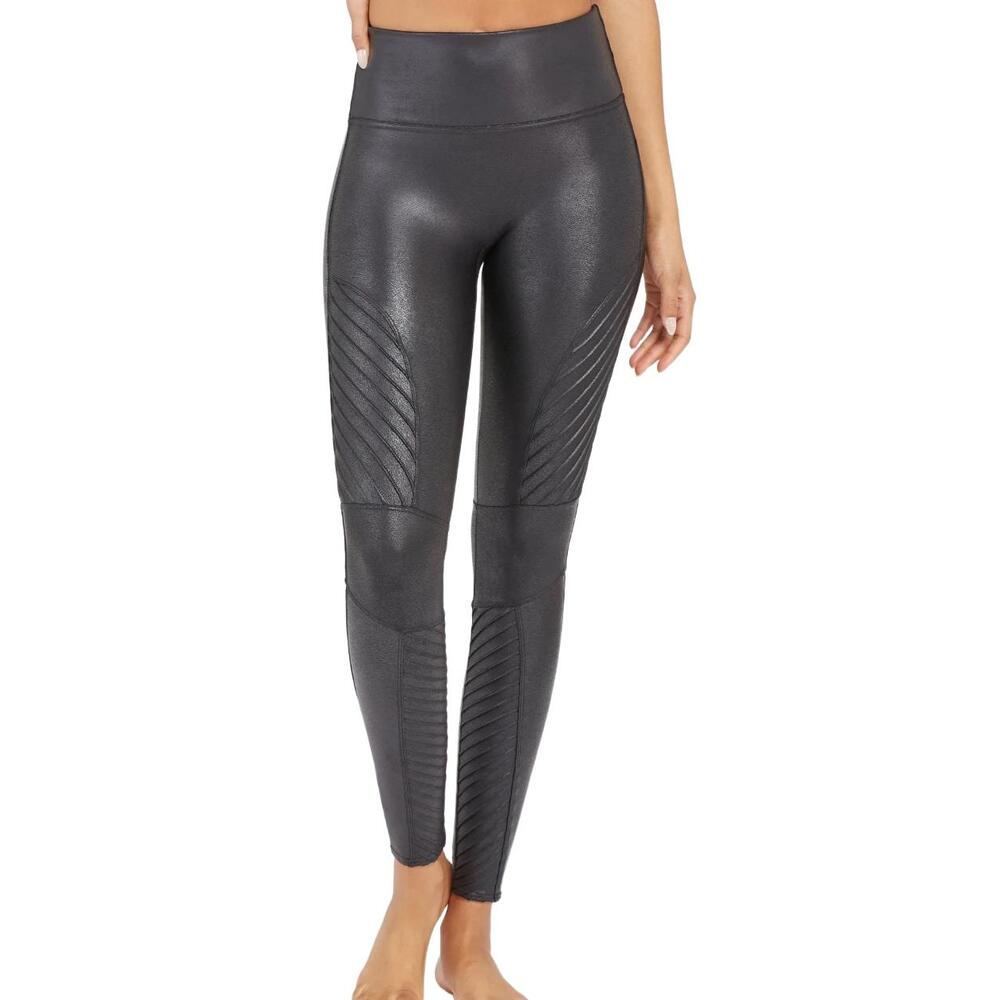 SPANX Leggings Womens Size Small Black Moto High Waist Panels